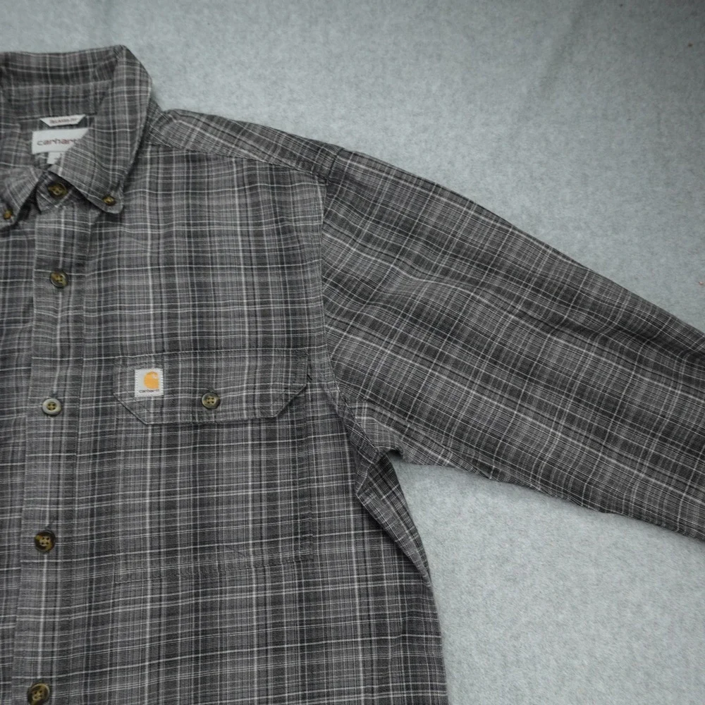 Carhartt Shirt Mens M Gray Plaid Relaxed Fit Long Sleeve Button Up Workwear‎